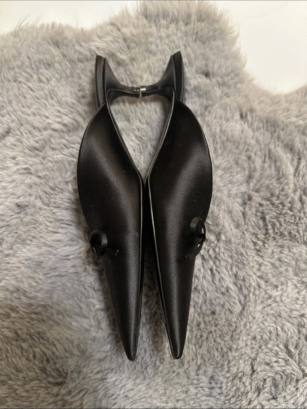 Balenciaga Black Pointed Satin Bow Slip-On Mules - Picture 2 of 5
